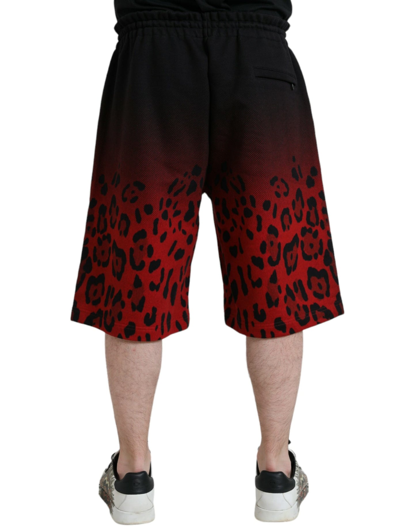 Dolce & Gabbana Red Leopard Print Cotton Bermuda Shorts