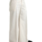 Dolce & Gabbana White Wool Wide Leg Mid Waist Pants