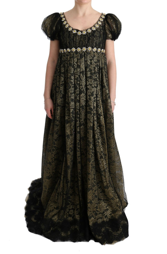 Dolce & Gabbana Sunflower Lace Crystal Maxi Shift Dress