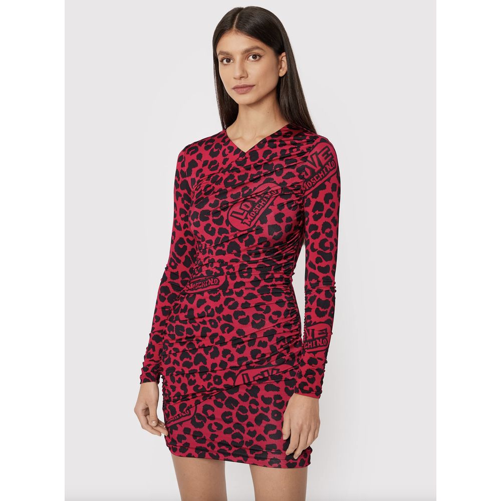 Love Moschino Chic Leopard Texture Dress in Pink and Black