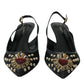 Dolce & Gabbana Black Mesh Embellished Heel Slingbacks Shoes