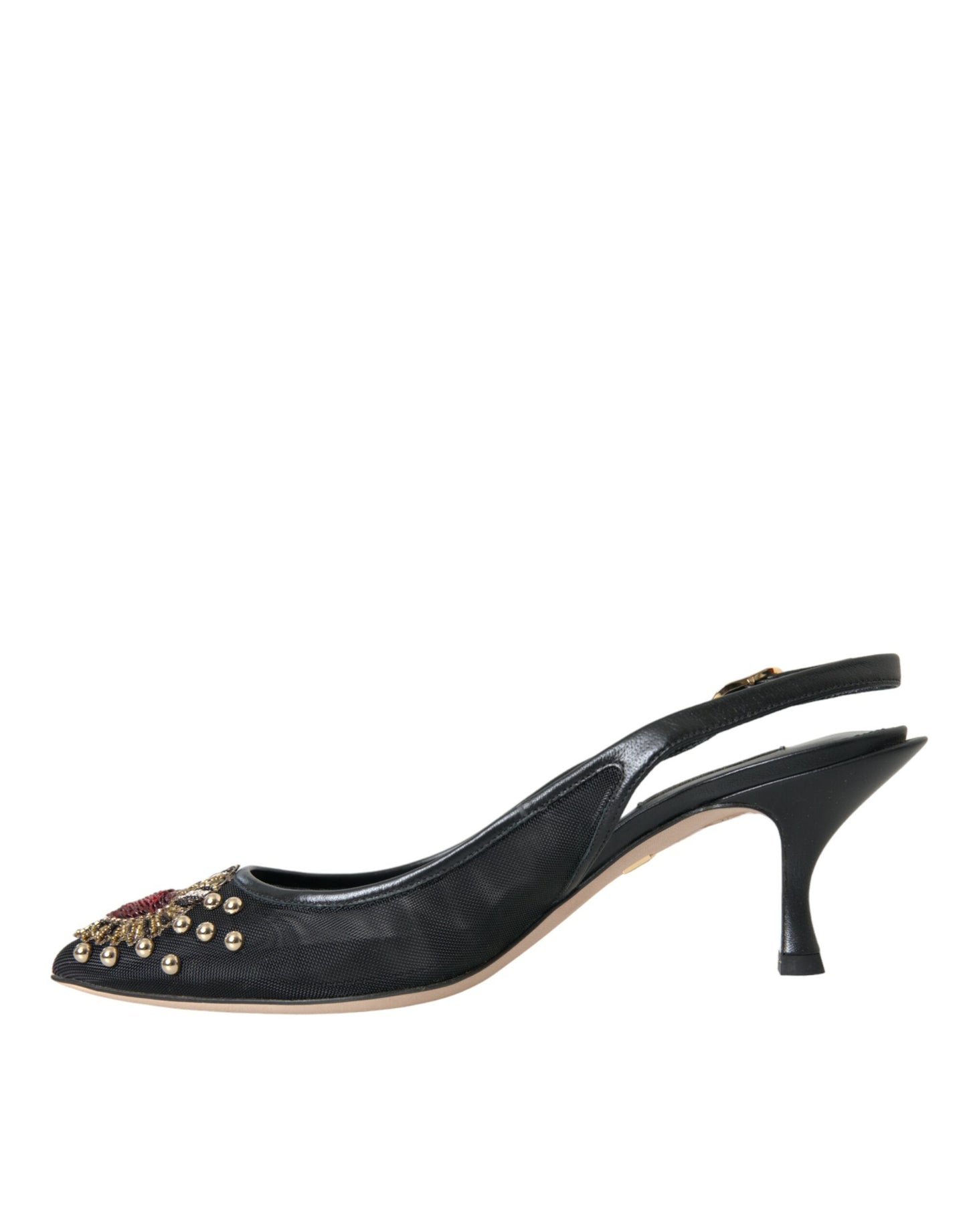 Dolce & Gabbana Black Mesh Embellished Heel Slingbacks Shoes