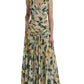 Dolce & Gabbana Yellow Floral Print Silk Pleated Maxi Dress