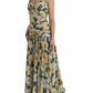 Dolce & Gabbana Yellow Floral Print Silk Pleated Maxi Dress