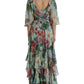 Dolce & Gabbana Blue Floral Print Tiered Long Maxi Dress