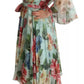 Dolce & Gabbana Multicolor Green Silk Wrap Gown Dress