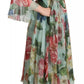 Dolce & Gabbana Multicolor Green Silk Wrap Gown Dress