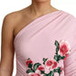 Dolce & Gabbana Pink Flower Embellished One Shoulder Dress