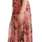 Dolce & Gabbana Pink Silk Floral Print Layered Maxi Dress