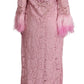 Dolce & Gabbana Shift Lilac Lace Feathers Long Sleeves Dress