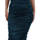 Dolce & Gabbana Silk Blend Blue Satin Fitted Strapless Dress