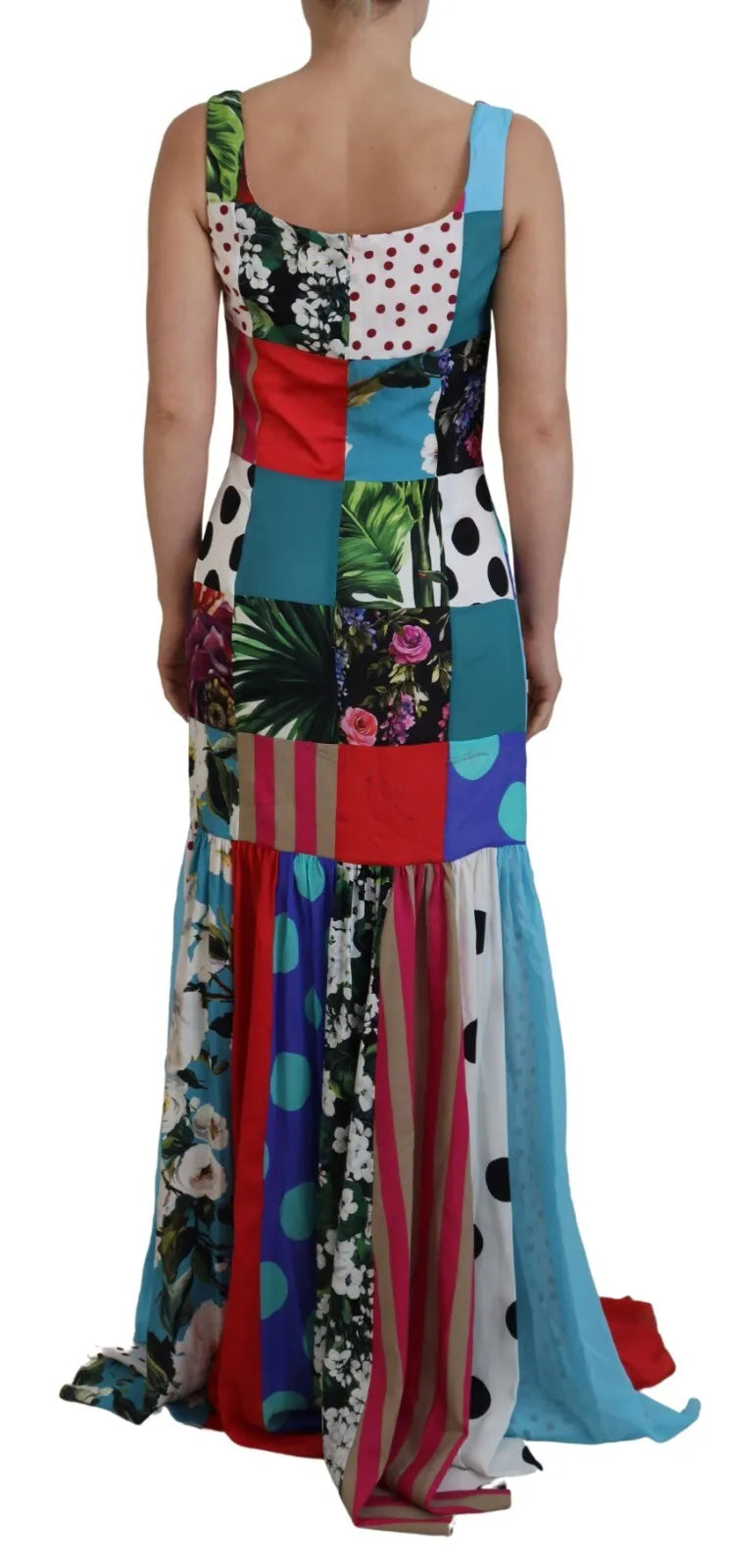 Dolce & Gabbana Silk Multicolor Patchwork Sheath Maxi Dress