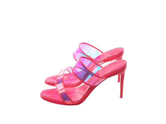 Christian Louboutin Just Loubi 85 Neon Fluoro Hot Pink Strappy High Heel Mules