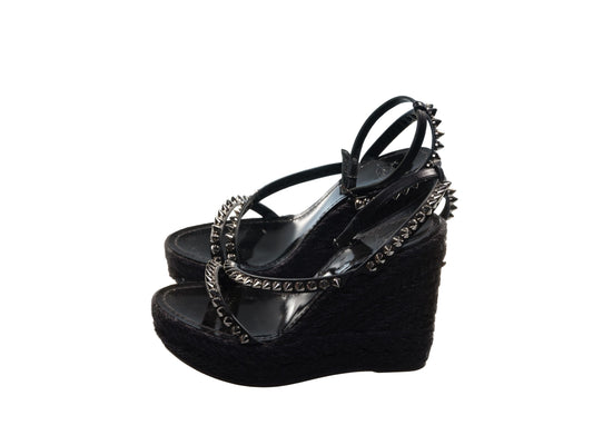 Christian Louboutin Malfadina Zeppa 120 Black Studded Sandal Wedges