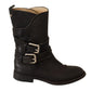 Dolce & Gabbana Black Leather Buckle Mid Calf Boots Shoes