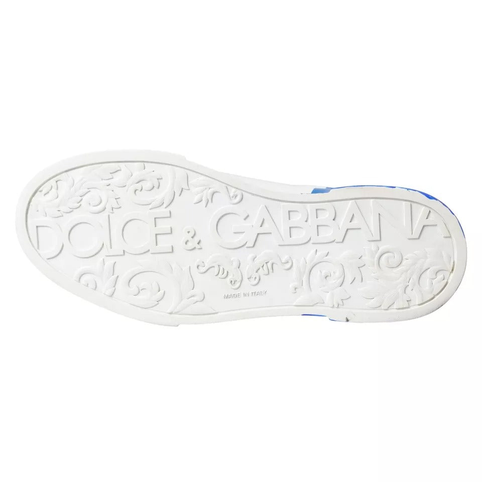 Dolce & Gabbana White Blue Leather Logo Low Top Sneakers Shoes