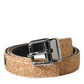 Dolce & Gabbana Gold Glitter Leather Silver Metal Buckle Belt