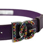 Dolce & Gabbana Purple Leather DG Logo Studs Metal Buckle Belt