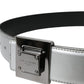 Dolce & Gabbana Silver Leather Square Metal Buckle Belt