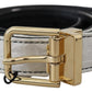 Dolce & Gabbana White Black Patchwork Gold Metal Buckle Belt