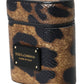 Dolce & Gabbana Brown Leopard Calf Leather Metal Logo Plaque Airpods Case