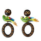 Dolce & Gabbana Multicolor Parrot Wood Brass Crystal Embellished Earrings Womens Earrings