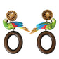 Dolce & Gabbana Multicolor Parrot Wood Brass Crystal Embellished Earrings Womens Earrings