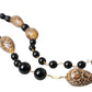 Dolce & Gabbana Gold Tone Brass Black Printed Beaded Long Chain Necklace