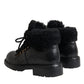 Dolce & Gabbana Black Leather Bernini Shearling Boots Shoes