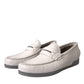 Dolce & Gabbana White Gray Leather Slip Mocassin Shoes Loafer