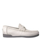 Dolce & Gabbana White Gray Leather Slip Mocassin Shoes Loafer