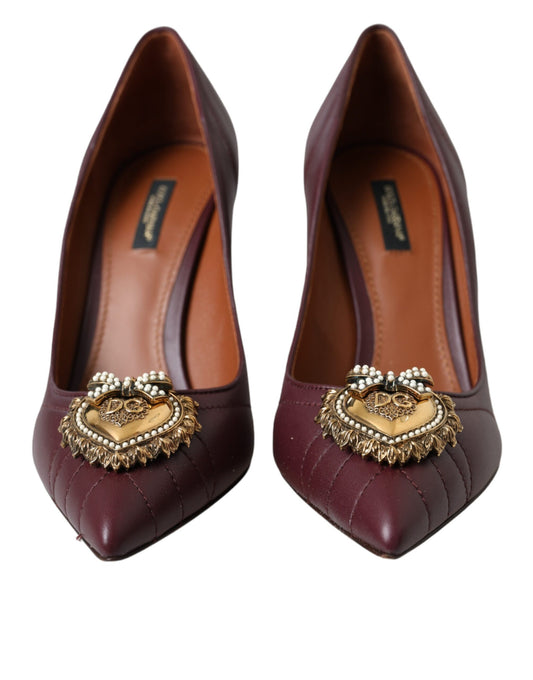 Dolce & Gabbana Bordeaux Leather Heart DEVOTION Pumps Shoes