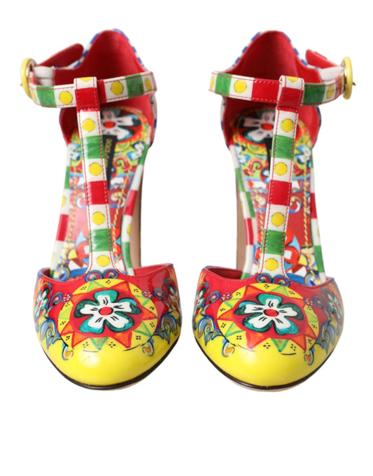 Dolce & Gabbana Multicolor Carretto T-strap Sandals Shoes