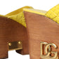 Dolce & Gabbana Yellow Leather Wood Mule Wedge Slides Shoes