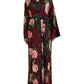 Dolce & Gabbana Bordeaux Floral Maxi Kaftan Crepe Robe Dress