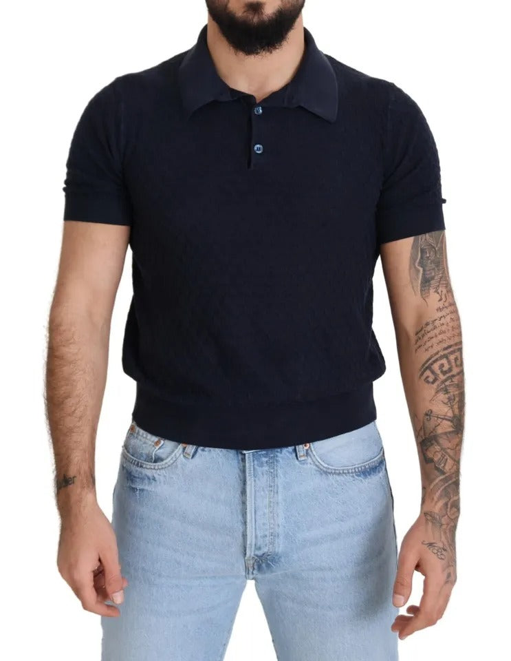 Dolce & Gabbana Dark Blue Collared Polo Casual Silk T-shirt Mens T-Shirt