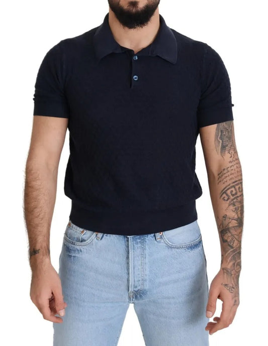 Dolce & Gabbana Dark Blue Collared Polo Casual Silk T-shirt Mens T-Shirt