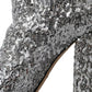 Dolce & Gabbana Silver Sequined High Boots Stretch Shoes