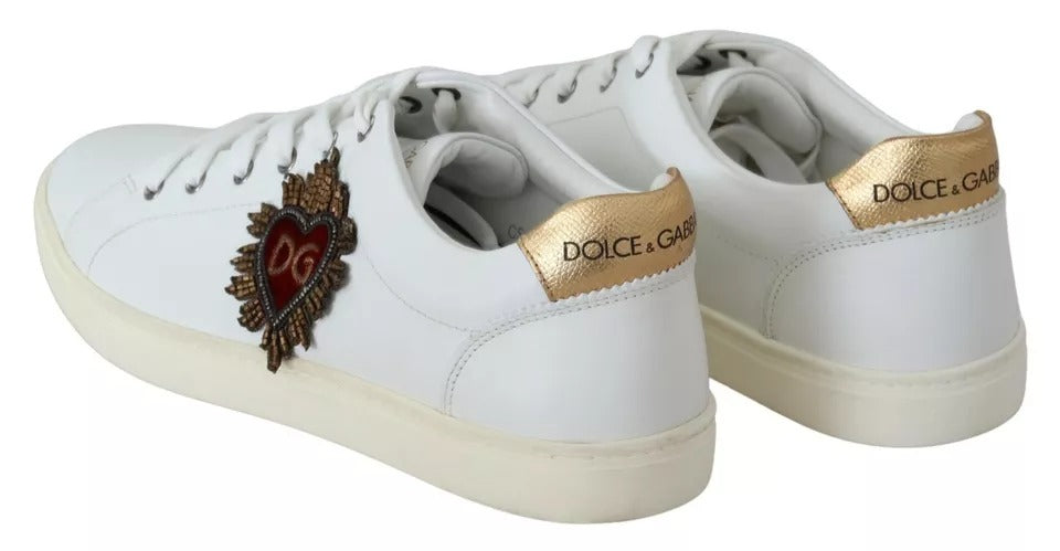 Dolce & Gabbana White Leather Heart Low Top Sneakers Men Shoes