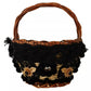 Dolce & Gabbana Black Beige Straw Basket Tote Pom Pom Crystals Bag