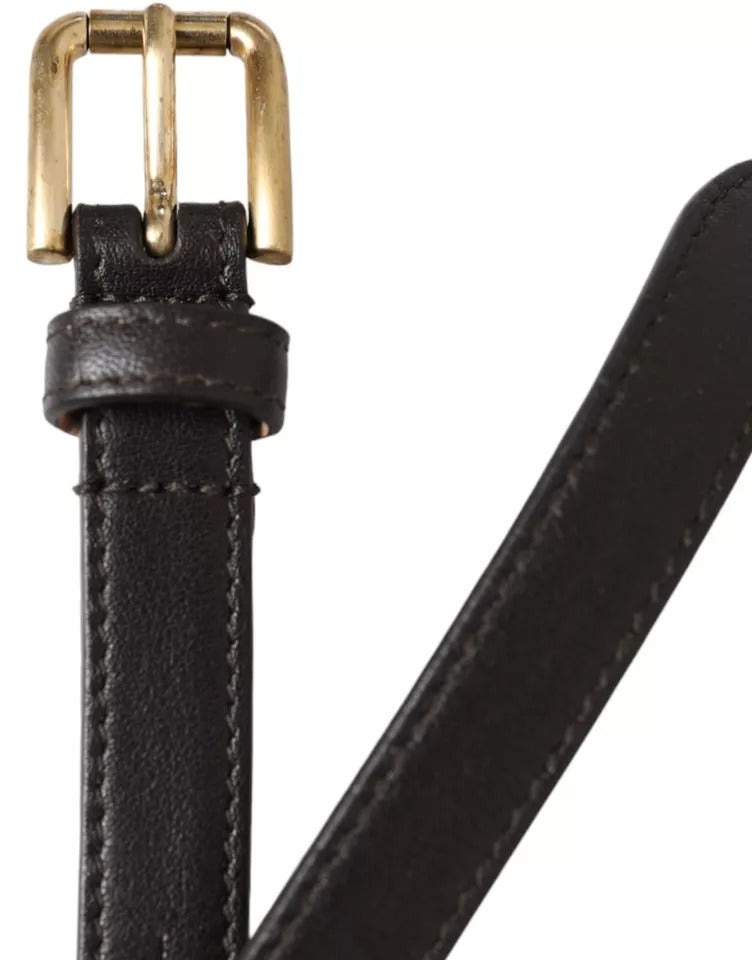 Dolce & Gabbana Dark Brown Leather Gold Metal Buckle Women Belt