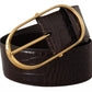 Dolce & Gabbana Brown Crocodile Pattern Leather Gold Oval Buckle Belt