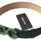 Dolce & Gabbana Green Iguana Leather DG Crystal Gold Buckle Belt