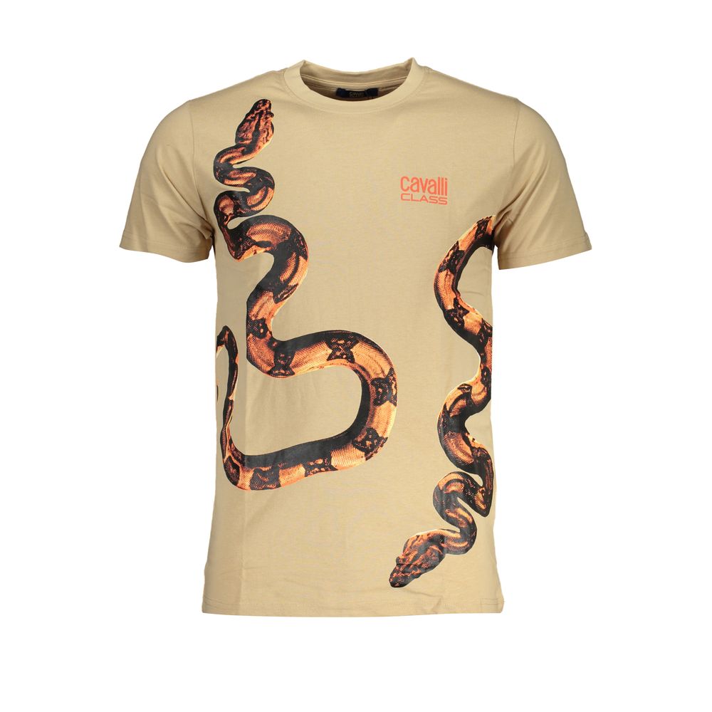 Cavalli Class Beige Cotton T-Shirt