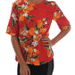 Dolce & Gabbana Orange Print Crystal-Embellished Blouse
