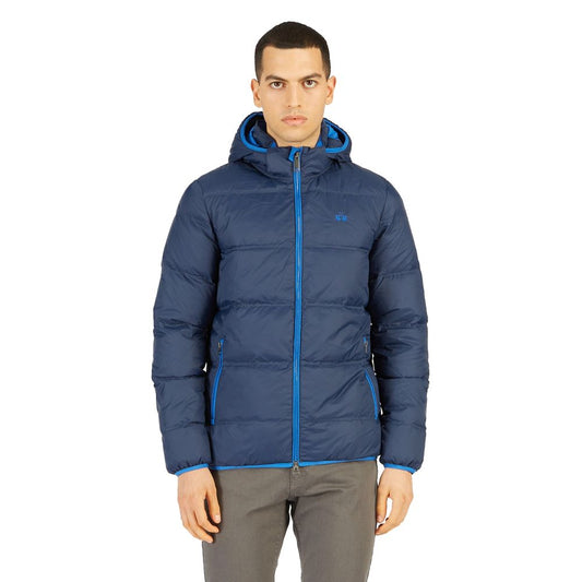 La Martina Elegant Blue High-Collar Men's Puffer Jacket