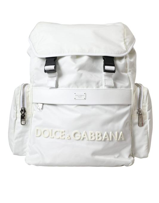 Dolce & Gabbana White Nylon Rubber Logo Backpack Rucksack Bag