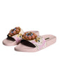 Dolce & Gabbana Pink Brocade Crystal Sandals Slides Beachwear Shoes