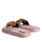 Dolce & Gabbana Pink Brocade Crystal Sandals Slides Beachwear Shoes