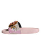 Dolce & Gabbana Pink Brocade Crystal Sandals Slides Beachwear Shoes